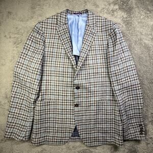 Bartorelli Napoli Zegna Cloth Italian Check Tailored Blazer 40R Blue Gray Brown